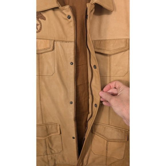 Mens Tan Nappa Leather Jacket Cowboy Western Style Star Embroidery Size L - Picture 6 of 11